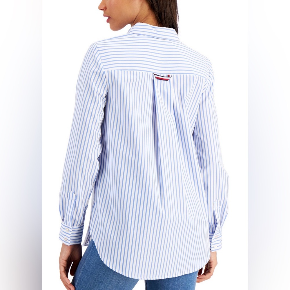 Tommy Hilfiger Women’s Cabana Striped Pleat-Back 100% Cotton Shirt XL - Picture 3 of 15